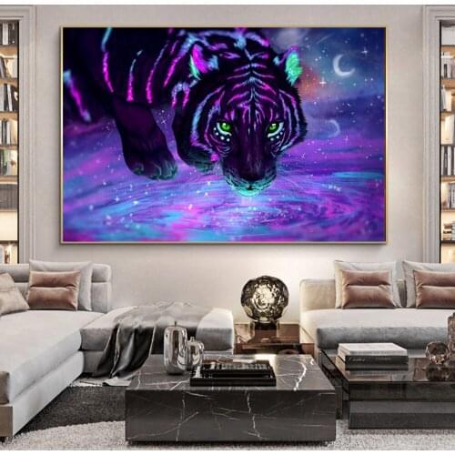 Animals Galaxy Stars Tigers Oil Canvas Paintings on The Wall Art Posters and Prints Wall Art Pictures for Living Room Cuadros