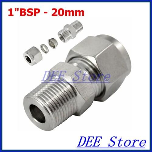 1"BSP x 20mm ID Double Ferrule Tube Pipe Fittings Threaded Male Connector Stainless Steel SS 304
