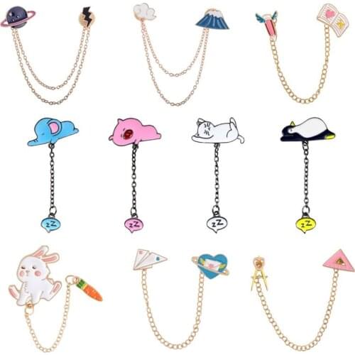 1PC Personality Metal Enamel Pins Lapel Brooches Badges Plants Animal Rabbit Cat Book Cloud Broche Women Fashion Jewelry Gift