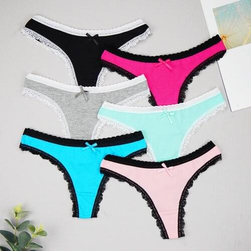 2021 Cotton Womens Underwear Sexy Lace Flower Lingerie Low-waist Panties Thong Underwear Female G String Female with Bow Panty