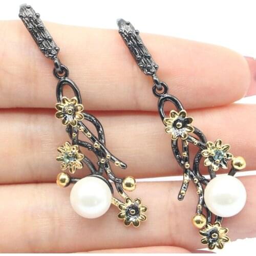 51x8mm Earrings for Women Delicate Fine Created Red Blood Ruby Bridal Jewelry Hot Selling Black Gold Silver Earrings