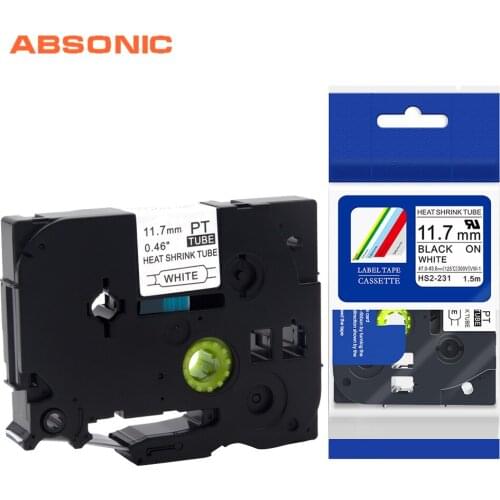 Absonic 5PCS 11.7mm HSe-231 Heat Shrink Tube Tapes Black on White for Cable Fiber Compatible For Brother T-E300 PT-E500 PTE550W
