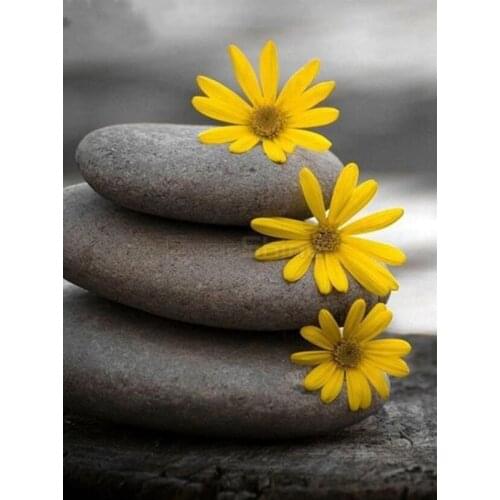 Diamond Dots Full Square Diamond Painting Stone and Yellow Flower Cross Stitch Mosaic Diamond Scenery Picture of Rhinestones