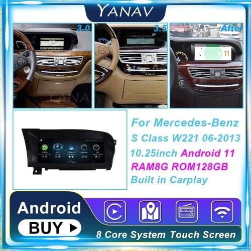 For Mercedes-Benz S Class W221 2006-2013 256G Android11 Car Radio Auto GPS Navigation Stereo Receiver Built In Carplay Head Unit