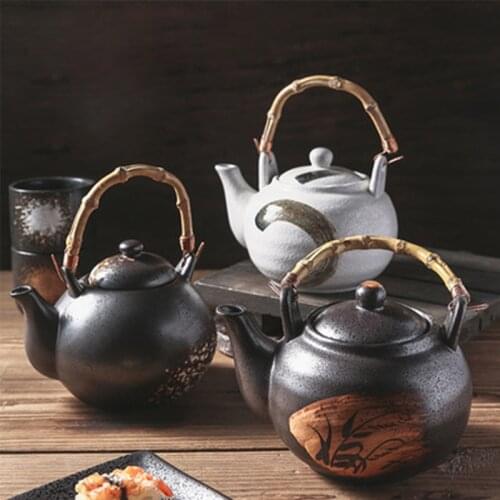 Japanese Style Large Teapot with Rattan Handle Tiliang Oolong Tea Boiling Water Teapot Hand-painted Ceramic Large-capacityTeapot