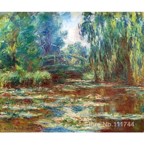 Large canvas wall art Water Lily Pond and Bridge by Claude Monet High Quality Hand painted