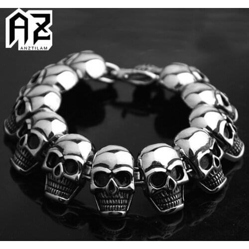AZ 26MM 316L Stainless Steel Skull Bracelet For Men Women Punk Hand Chain Bracelet Goth Jewelry Free Shipping