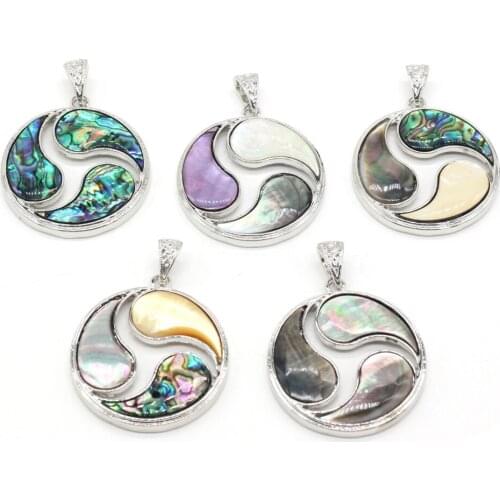 Natural Shell Brooch Pendant Round Shape Brooch Pendant Charms for Making Women Men Jewerly Necklace Exquisite Gift 42x42mm