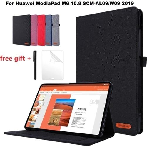 For Huawei Mediapad M6 10.8 Cloth Pattern Smart Magnetic Cover Case with Card Hold for M6 10.8 2019 Funda with Screen Film + Pen