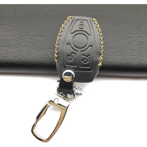 Top layer leather Genuine Leather key case For Mercedes Benz W203/204 W211 CLK C180 E200 AMG C E S Class Keyrings Holders shell