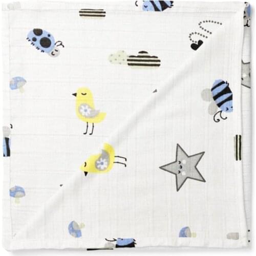 Baby Müslin Fabric Ladybug Baby Blue