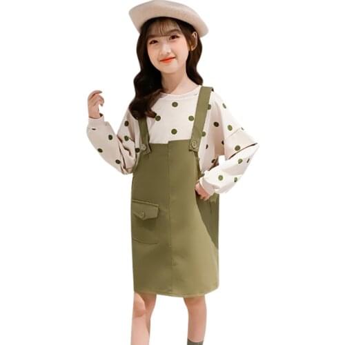 Children Clothes Dot Pattern Costume For Girls Sweatshirt + Jumpsuit Tracksuit Girl Spring Autumn Childrens Tracksuits