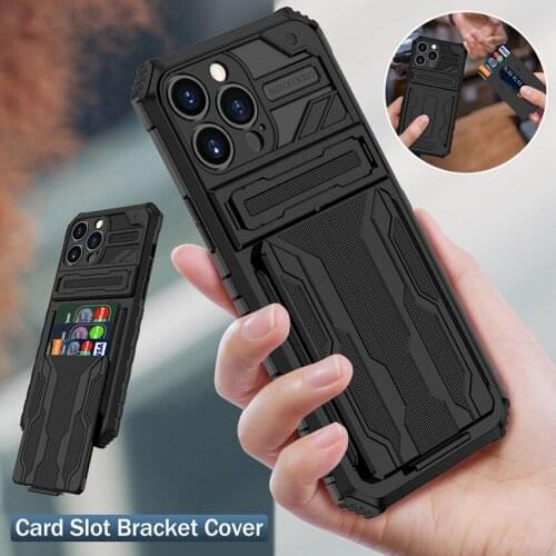 Hybrid Armor Shockproof Phone Case For iPhone 13 12 11 Pro XS Max XR 7 8 Plus Card Slot Bracket Stand Holder Silicone Back Cover