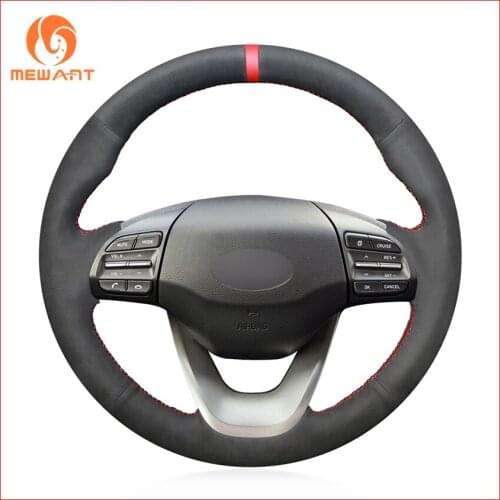 MEWANT Black Suede Soft Comfortable Anti-Slip Hand Sew Wrap Car Steering Wheel Cover for 2017 2018 2019 Hyundai Kona Accessories