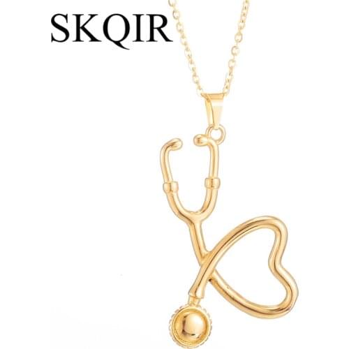 Cute Stethoscoop Pendant Necklace Stainless Steel Medical Chain Jewelry Gold Heart Women Choker Doctor Nurse Jewellery Gift 2020