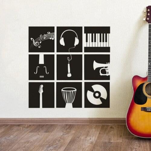 Music Instrument Set Wall Decal Drum Guitar Notes Vinyl Wall Sticker Music Studio Classroom Decor Headphone Poster AZ859