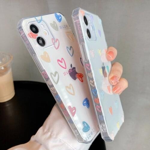 Soft Love Heart Transparent Phone Case For iPhone 11 12 Pro Max XS Max X XR 7 8 Plus SE 2020 12 Mini 11 12 Pro Bumper Back Cover