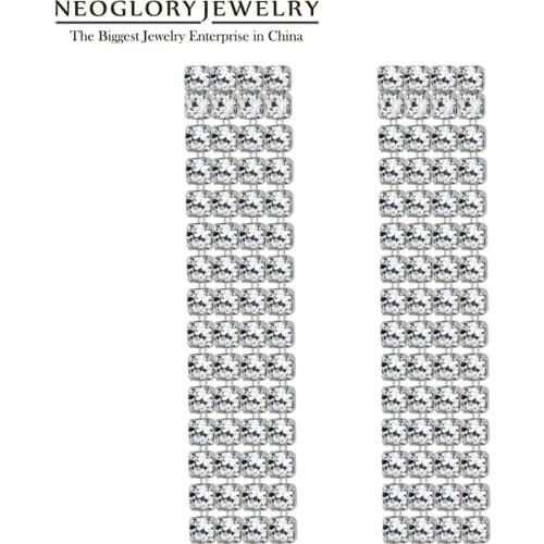 Neoglory 2020 New Fashion 1.5MM CZ 4Rows 3cm Claw Chain Crystal Tassel Earring For Women Bride Jewelry For Wedding Gift Souvenir
