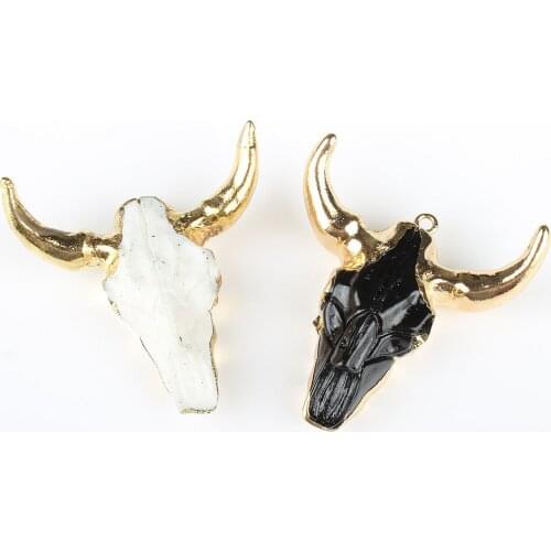 2019 New Fashion Natural Stone Pendants Tauren Pendants DIY Handmade Cow Bone Necklace Metal Package Edge Decoration Accessories