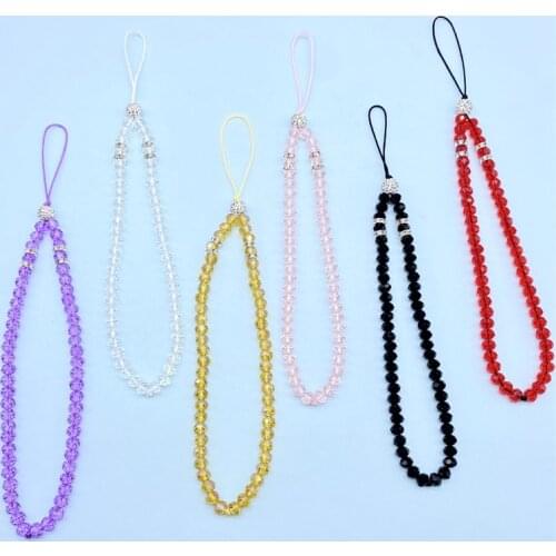 2021 New Fashion Crystal Beads Candy Color Crystal Mobile Phone Lanyard Mobile Phone Chain Short Chains String Wristband