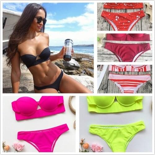 2021 New Fashion Ladies Solid Color Swimsuit Sexy Hard Bag with Steel Support with Chest Pad Split Swimsuit Swimsuit Bikini
