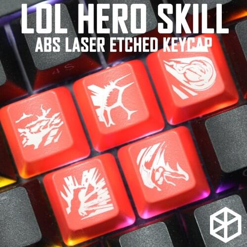 Novelty Shine Through Keycaps ABS Etched, Shine-Through lol black red r2 hero skill Morgana Twisted Ryze Azir Orianna