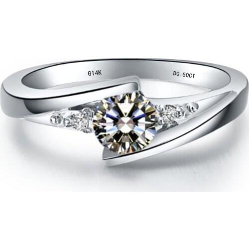 Solid 14K White Gold AU585 Ring 0.5CT Natural Moissanite Diamond Women Engagement Finger Jewelry Beautiful Box include Brilliant