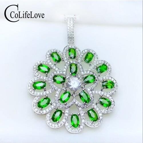CoLife Jewelry Natural Chrome Diopside Pendant for Party 17pcs VVS Grade Diopside Jewelry Fashion 925 Silver Round Pendant