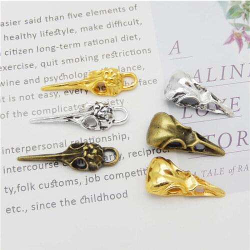 Julie Wang 6PCS Bird Beak Charms Mixed Gold Bronze Silver Color Crow Head Skull Pendant Fashion Punk Jewelry Making Accessory