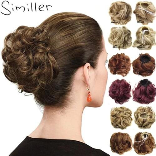 Similler Synthetic Curly Chignon With Rubber Band Black Gold Women Clip In Hairpiece Bun Drawstring for Wedding 36 Colors