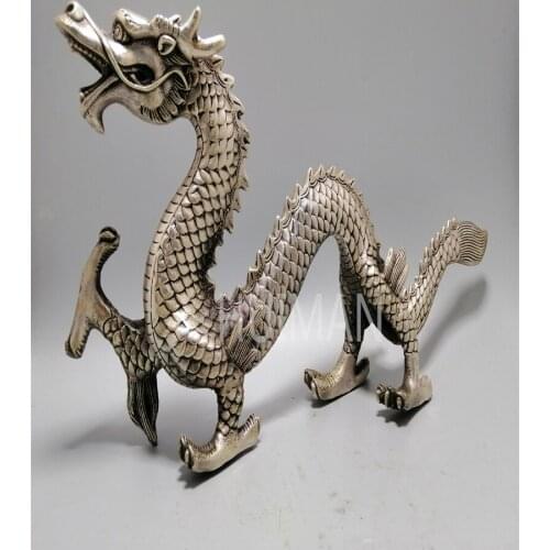 Collect China Fine Workmanship Copper Tibet Silver Auspicious 12 Zodiacal Animals Dragon Sculpture Metal Crafts Home Decoration