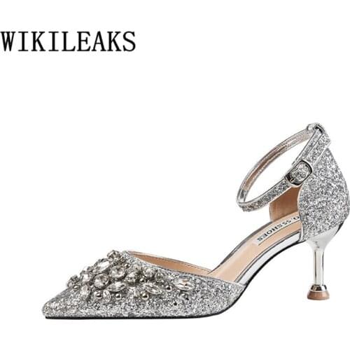 Bridal Shoes Rhinestone Heels Mary Jane Shoes Wedding Heels Crystal Shoes Summer High Heels Ladies Pumps Zapatos De Mujer Buty