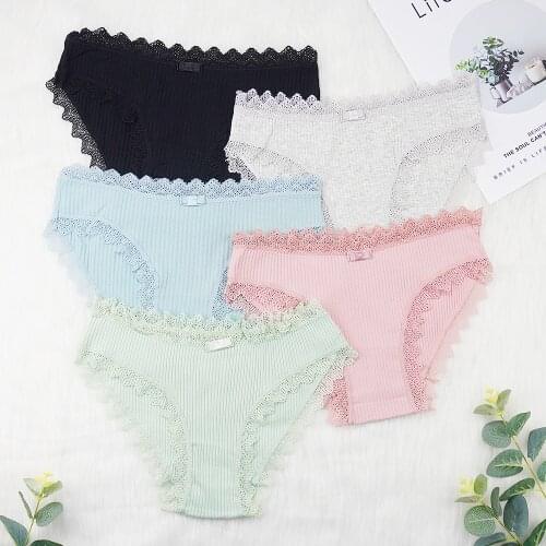 3 Pcs Lot Cotten Panties Women Underwear Lace Ruffles Lady Briefs Solid Color Underpants Fashion Low-Rise Sexy Lingerie Femme