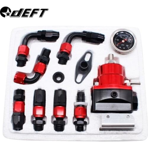 DEFT Universal Adjustable Fuel Pressure Regulator Oil 100psi Gauge AN 6 Fitting EFI Fuel Pressure Regulator End-Black Blue