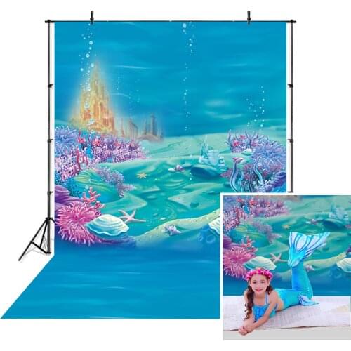 Mermaid Girl Kid Photography Backdrop 1st Cake Smash Birthday Fish Undersea Background Baby Children Portrait Vinyl Photostudio