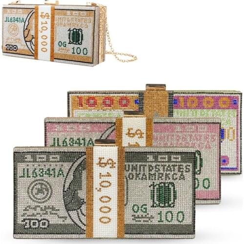 Crystal Womens Wedding Clutch Bag Luxury US Dollar Desig Diamond Evening Bag Party Money Purses and Handbags Chain Shoulder Bag