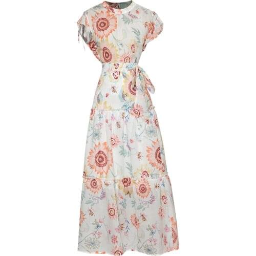 Women Summer Clothing Two Pieces Sets Print Outfits Short Sleeve Blouses + Sash Bow Tie High Waist Long Maxi Skirt