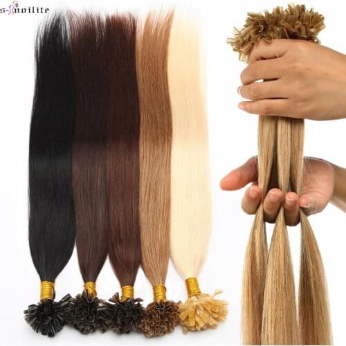 0.5g/s U Tip Hair Extensions For Volume 16inches - 24inches Straight Human Hair Keratina Pre-bonded Capsules Fusion 100pcs Nails