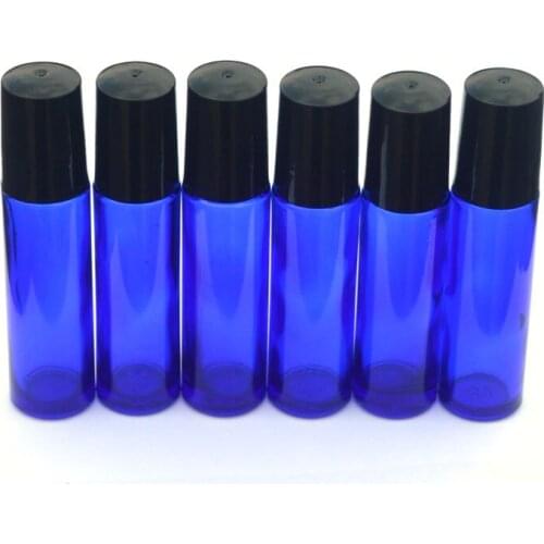 1pcs 10ml Blue Glass Bottle Roll On Empty Fragrance Perfume Essential Oil Bottle 10 ML Roll-On Black Plastic Cap Bottle