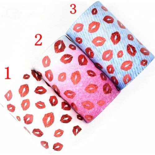 100Y/lot 75mm 3" Valentine sexy red lips printed grosgrain ribbon for DIY accessories welcome custom