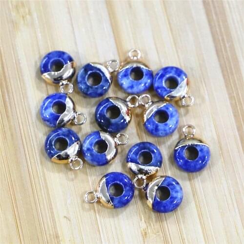 15pcs Natural Blue Point Stone Agates Abacus Shape Large Hole Stone Bead Pendant Size 4x10mm, Used To Make Earring Necklace