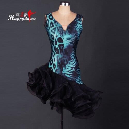 2016 Latin Dance Dress Women Leopard V-neck Fishbone Cha Cha/Rumba/Samba/Ballroom Clothing For Dance Roupa Infantil Feminina