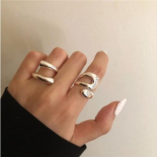 2021 Trend Womens Fashion Jewelry Hollow Irregular Geometric 925 Sterling Silver Rings Anillos Hombre Vintage Rings For Party