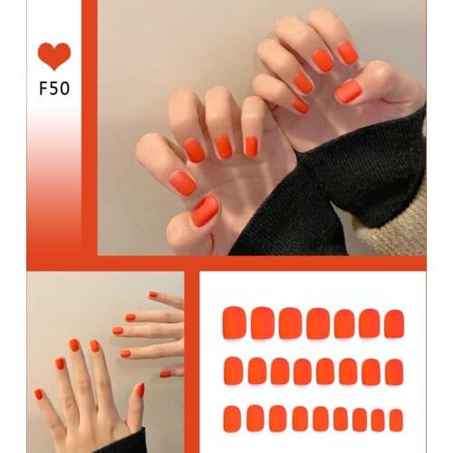 24pcs Fluorescent Orange Short Round Fake Nails Art Matte False Nail Sensual Acrylic Nails Accessories Fashion Manicure Sticker