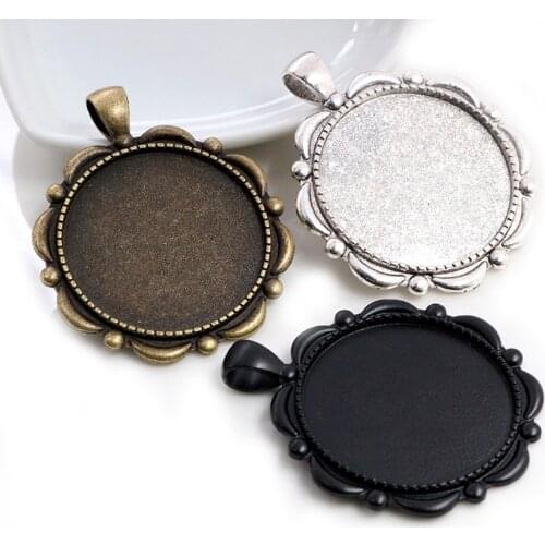 5pcs 30mm Inner Size Antique Silver Plated Bronze and Black Classic Style Cabochon Base Setting Charms Pendant