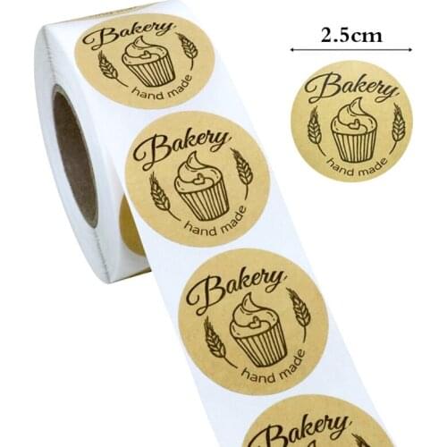 500 Pcs Handmade Round Kraft Paper Sticker Adhesive Baking Label For Christmas Festival Cake Box Gift