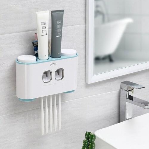 Automatic Toothpaste Dispenser 4 Toothbrush Holder Bathroom Wall Mount Washing Sets Toothpaste Squeezer Artifact Toothbrush Rack