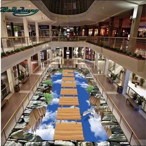 Beibehang Walkway exhibition hall living room sky wooden bridge 3D outdoor floor painting custom wallpaper fresco decoration