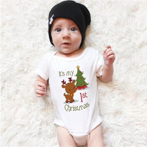 Newborn Baby Bodysuits New Year Tee Baby Boys Girls Shirt Christmas 1th Printed Tops Infant Clothing Jumpsuit Crawl Body Suits