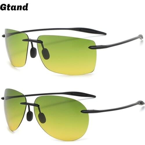 Gtand Brand Ultralight TR90 Day Night Vision Driving Sunglasses For Men Women Rimless Sports Anti-Glare Sun Glasses GT29 GT30
